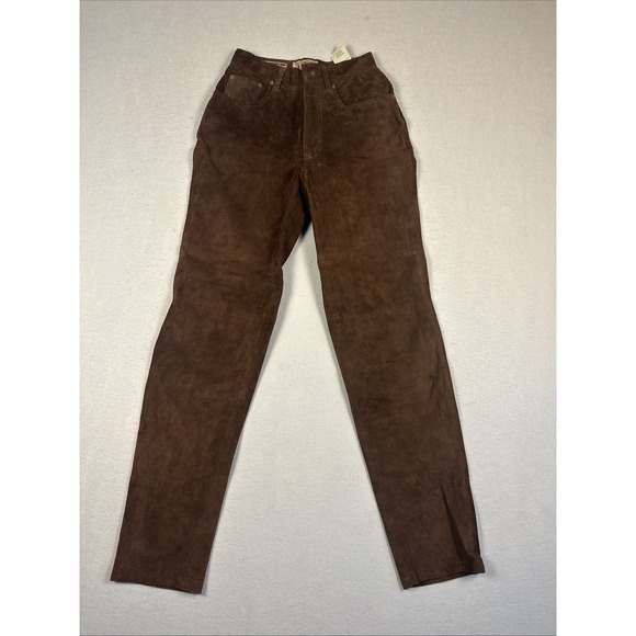 Express Denim - Vintage Exp Jeans By Express Suede Leather Pants W 1/2 High Rise Chocolate Brown